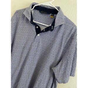 Polo Golf Ralph Lauren Shirt Mens L Blue White‎ Geometric Triangle Polo Cotton